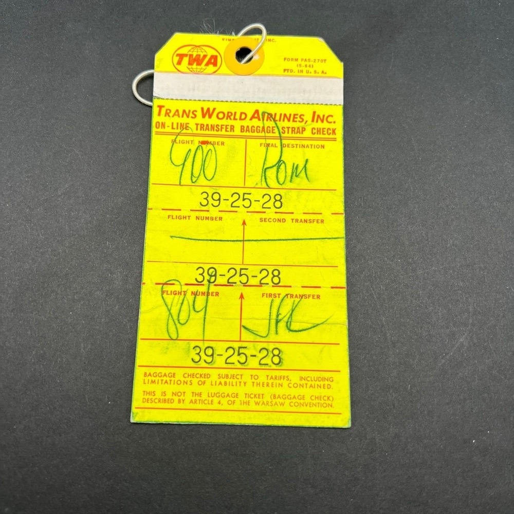 TWA Baggage‎ Tag JFK Romania 1960s Trans World Airlines